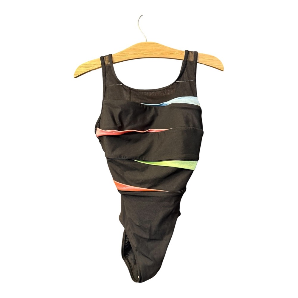 Vintage Longitude Black One Piece Swimsuit‎ Tummy Control Panel Size 8
